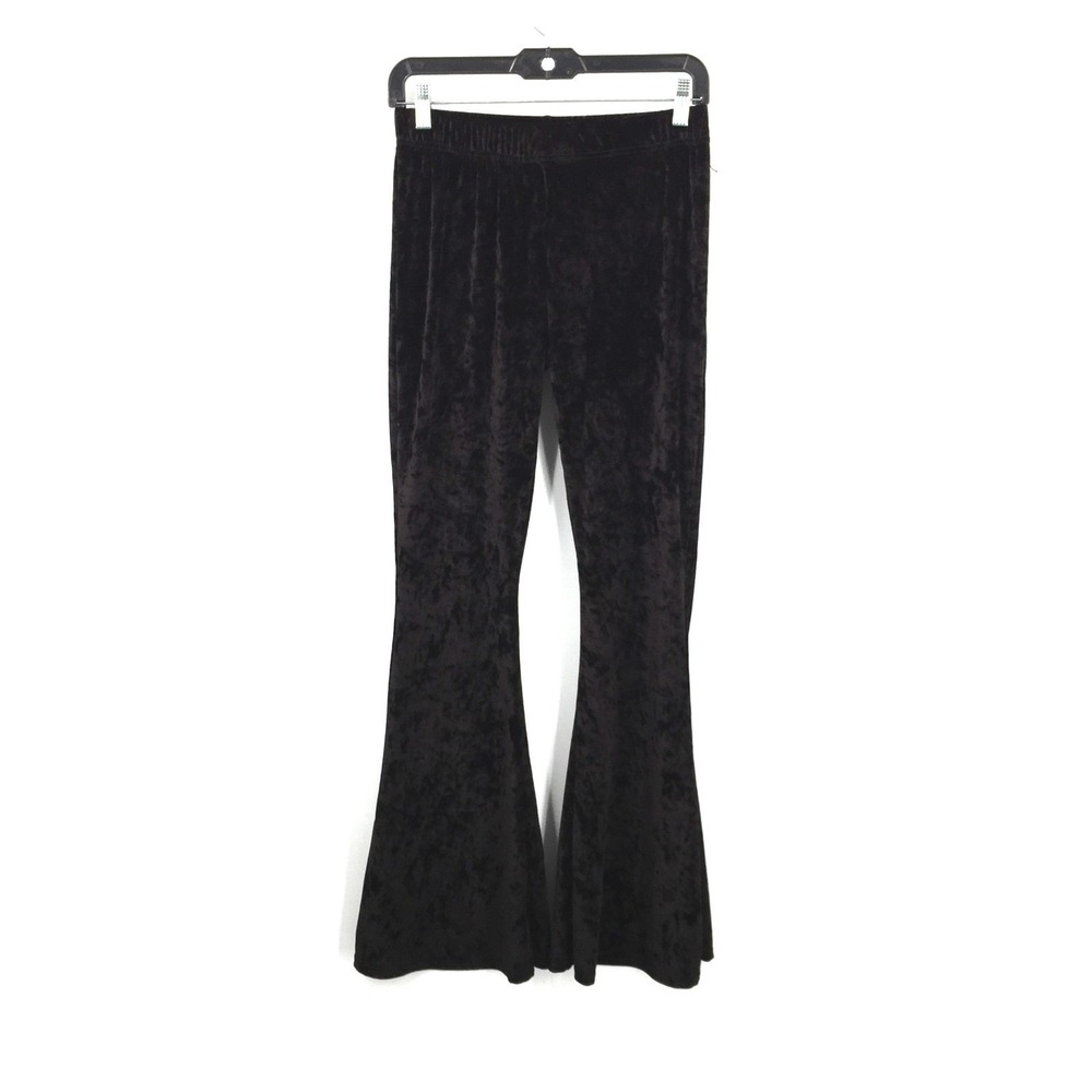 Daisy Del Sol Black Bell Bottom flare leg Leggings crushed Velvet stretch pant L